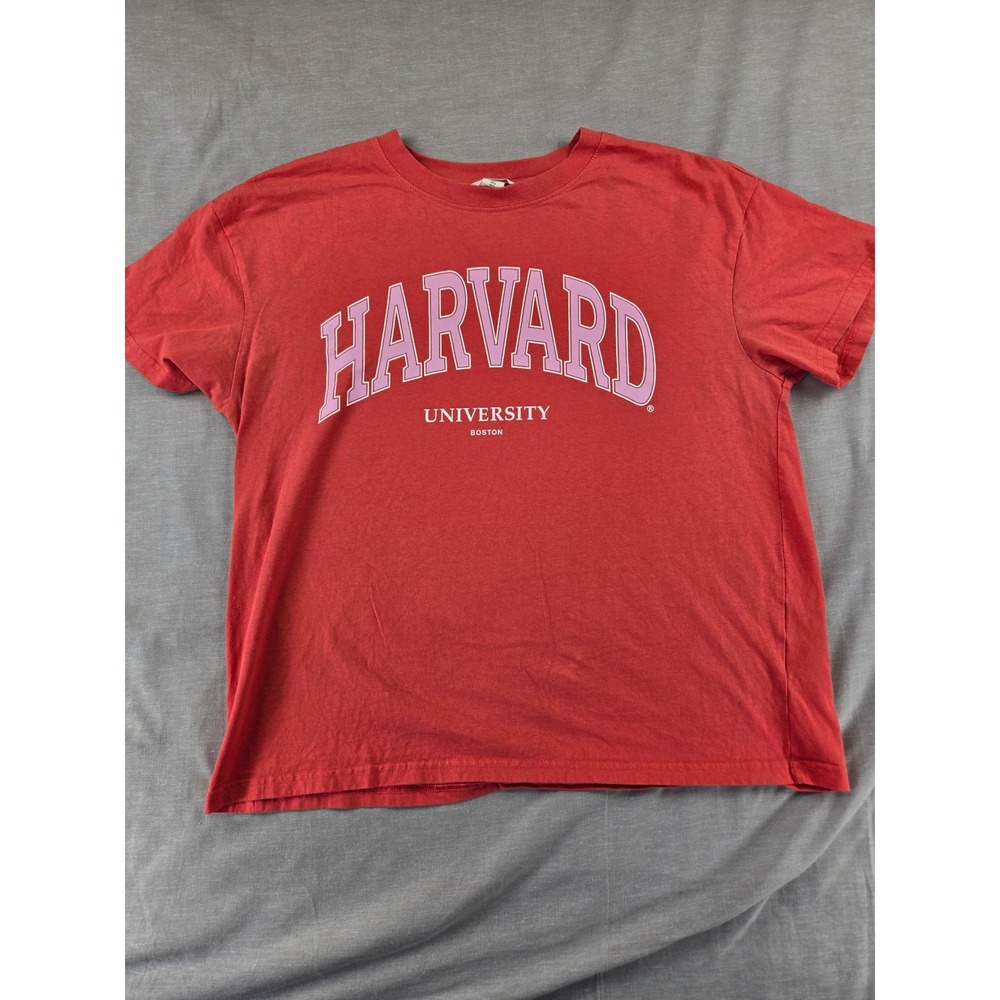 HM Harvard University Boston Graphic T-Shirt Pink/Purple Women Large Collegiate